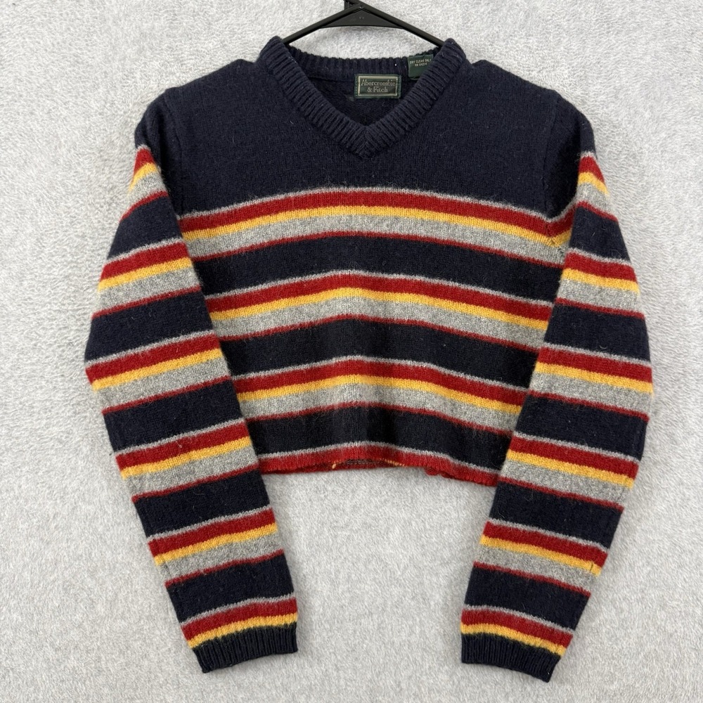 Vintage Abercrombie & Fitch Sweater Women's Medium Wool Striped V Neck Y2K